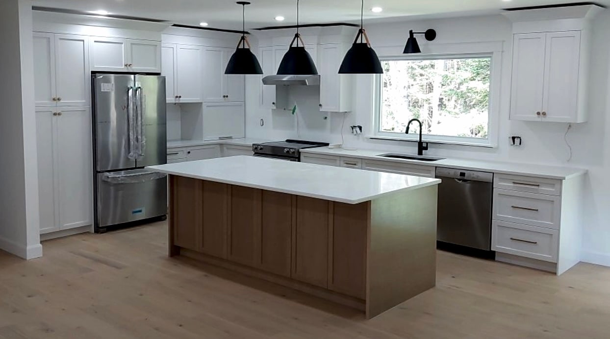 Quartz waterfall edge countertop install