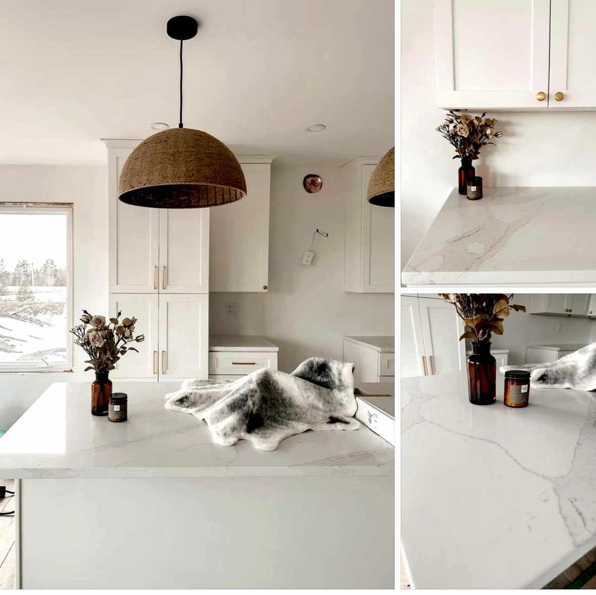 Quartz countertop with custom edge profile