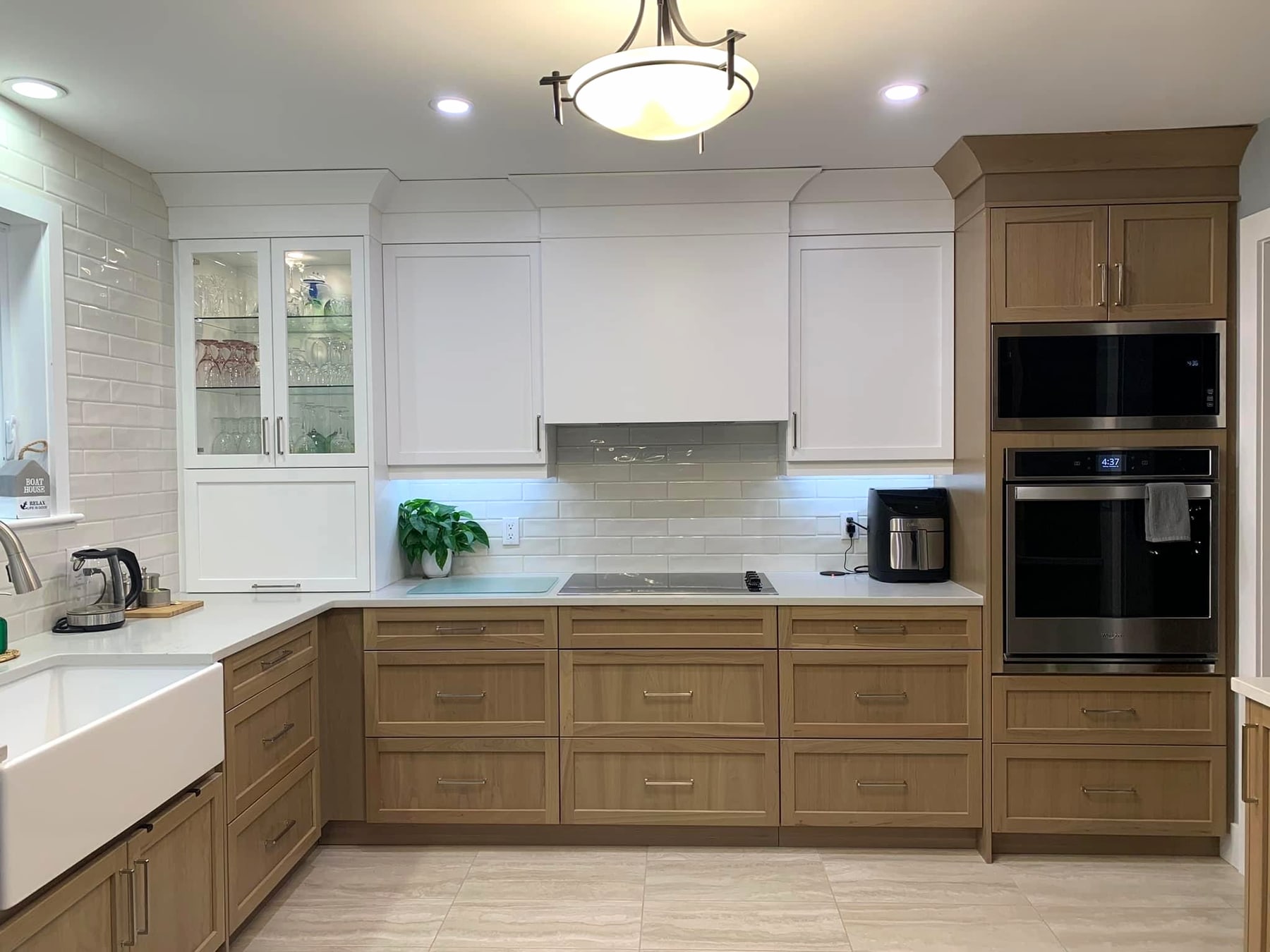 Custom quartz kitchen island, hand-fabricated in Quispamsis