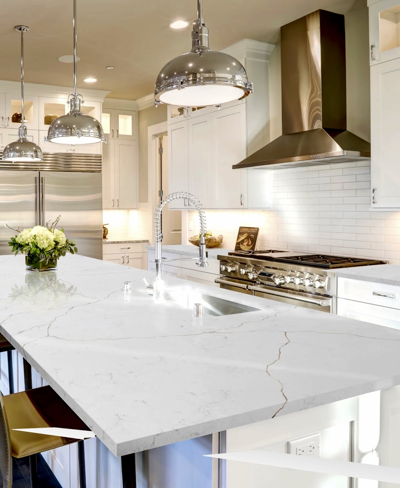 Quartz countertop with custom edge profile