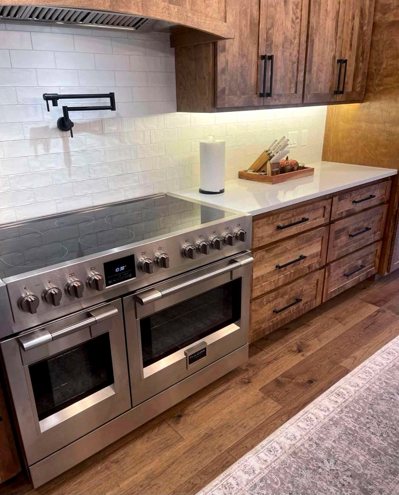 Bookmatched quartz slab kitchen install