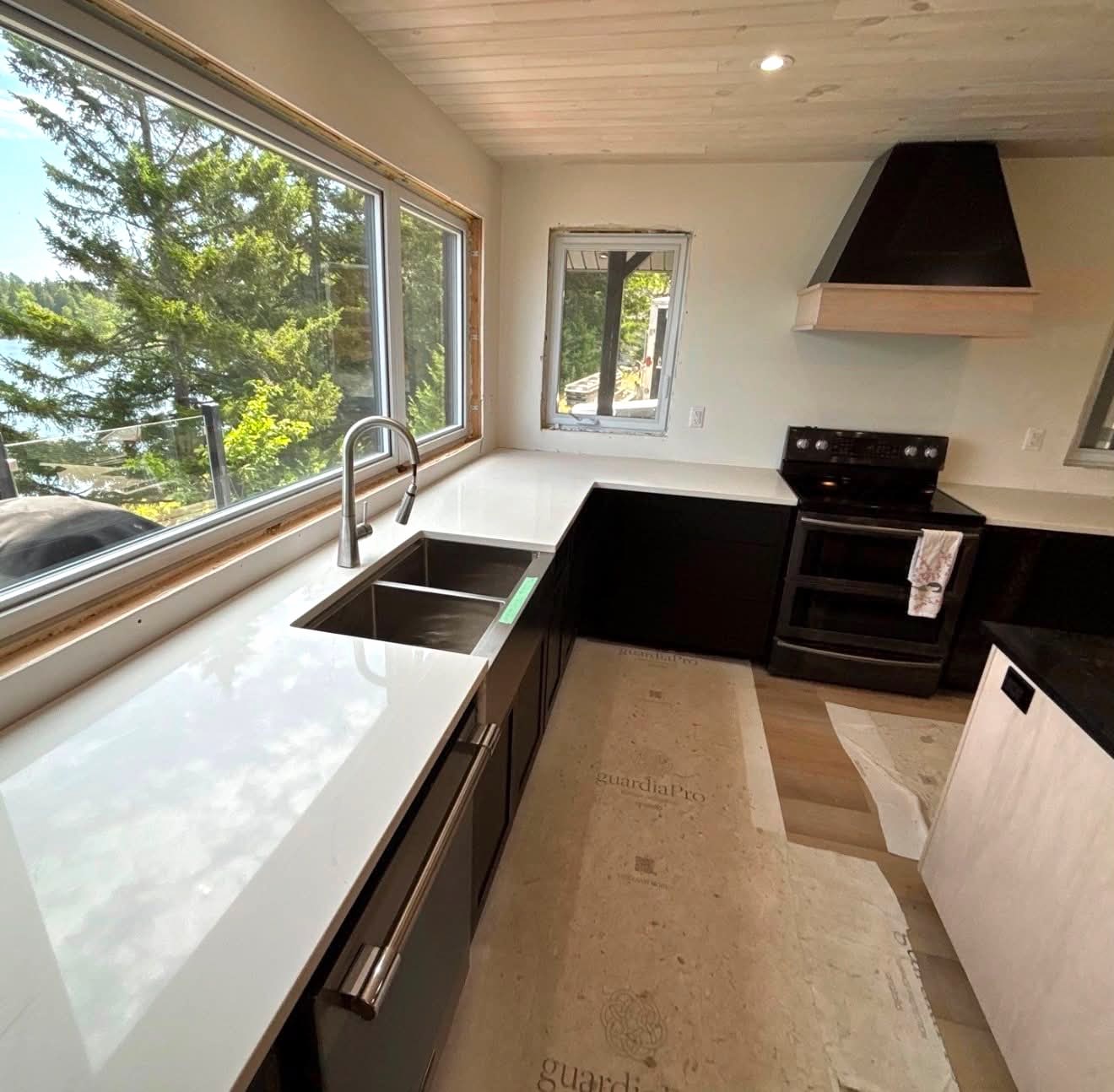 Quartz waterfall edge countertop install