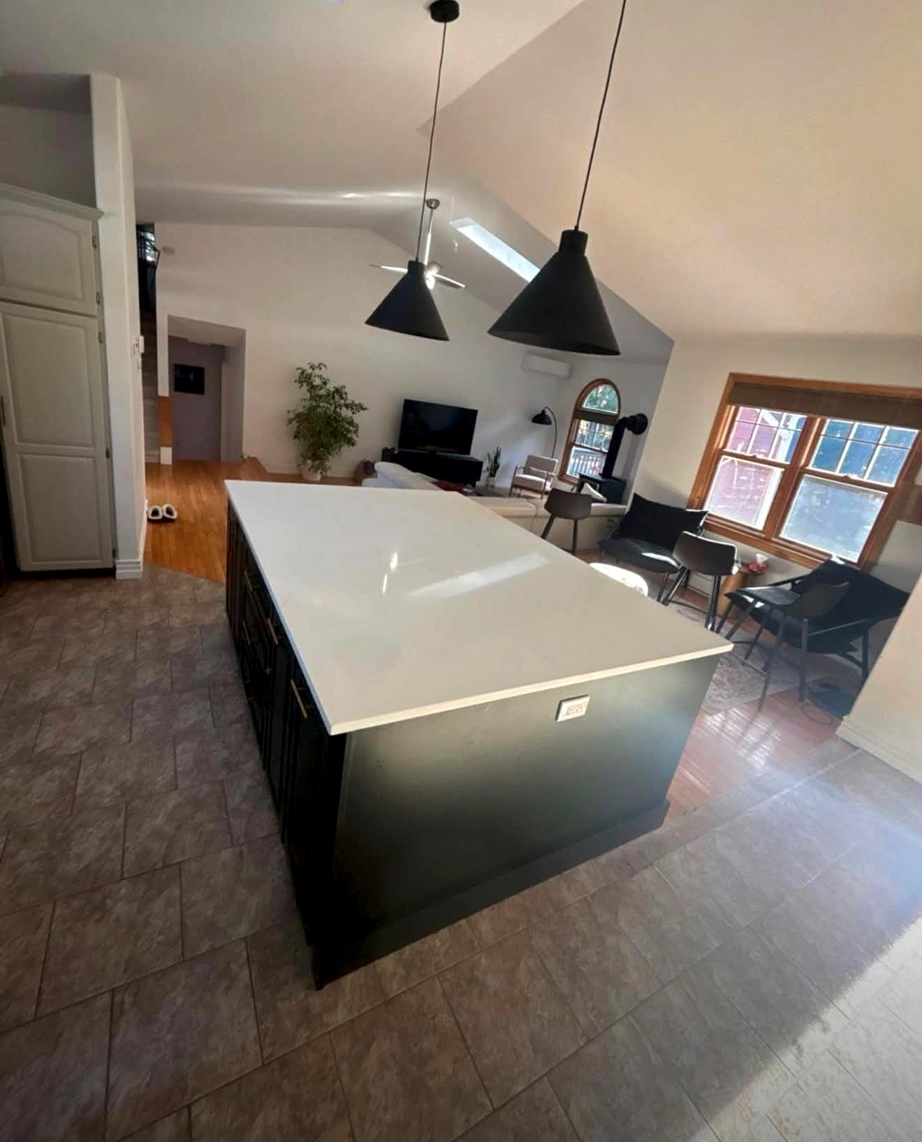 Polished quartz kitchen surface, direct-from-fabricator